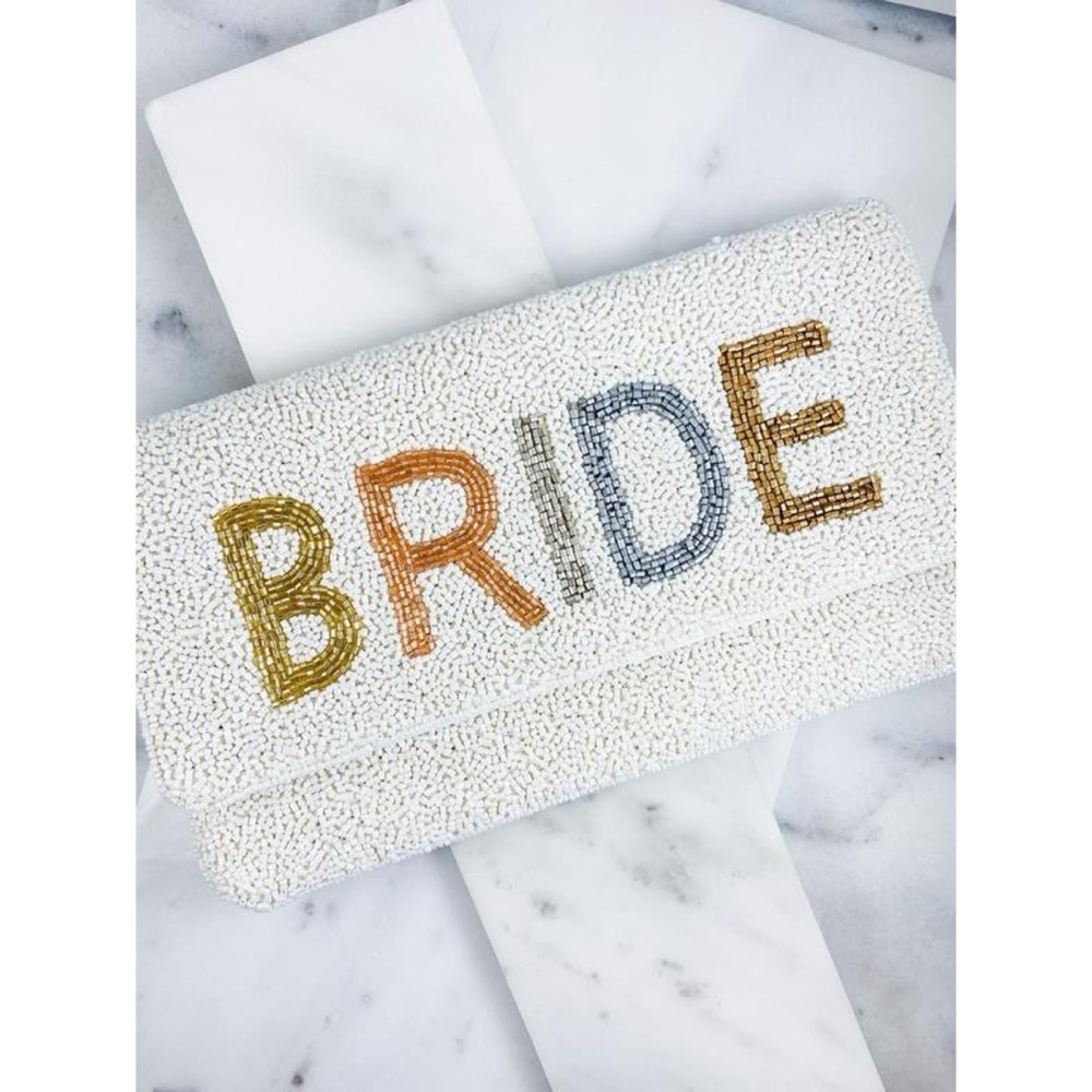 NWT Francesca’s “Bride” Beaded Crossbody Clutch w/ Chain